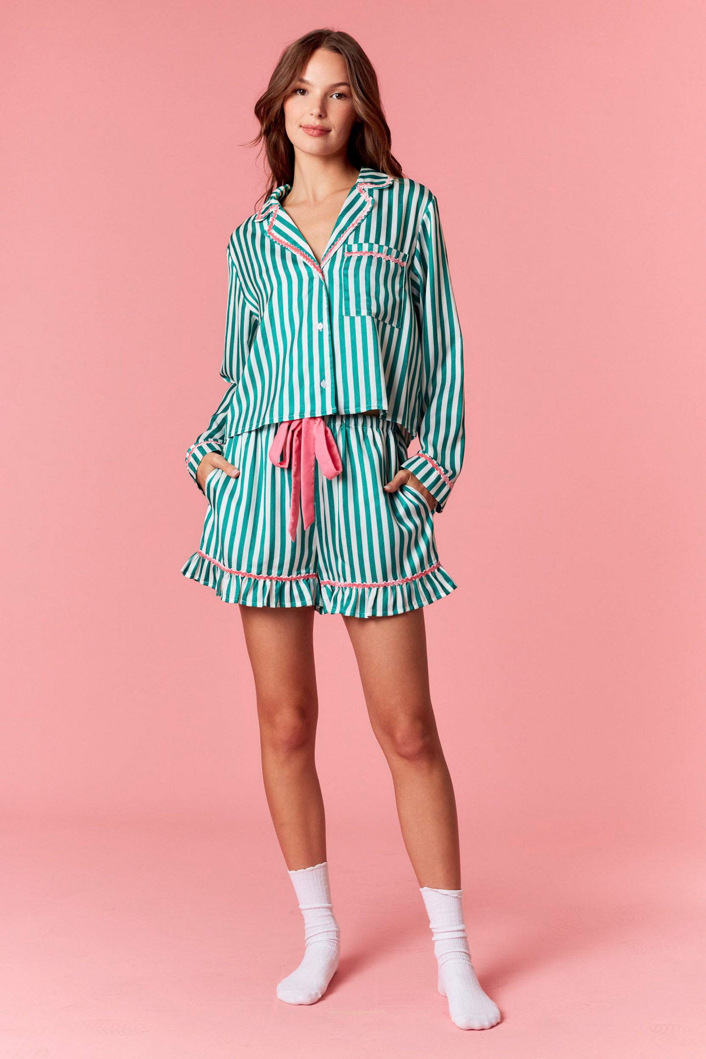 Merry & Bright Green Striped Pajama Set