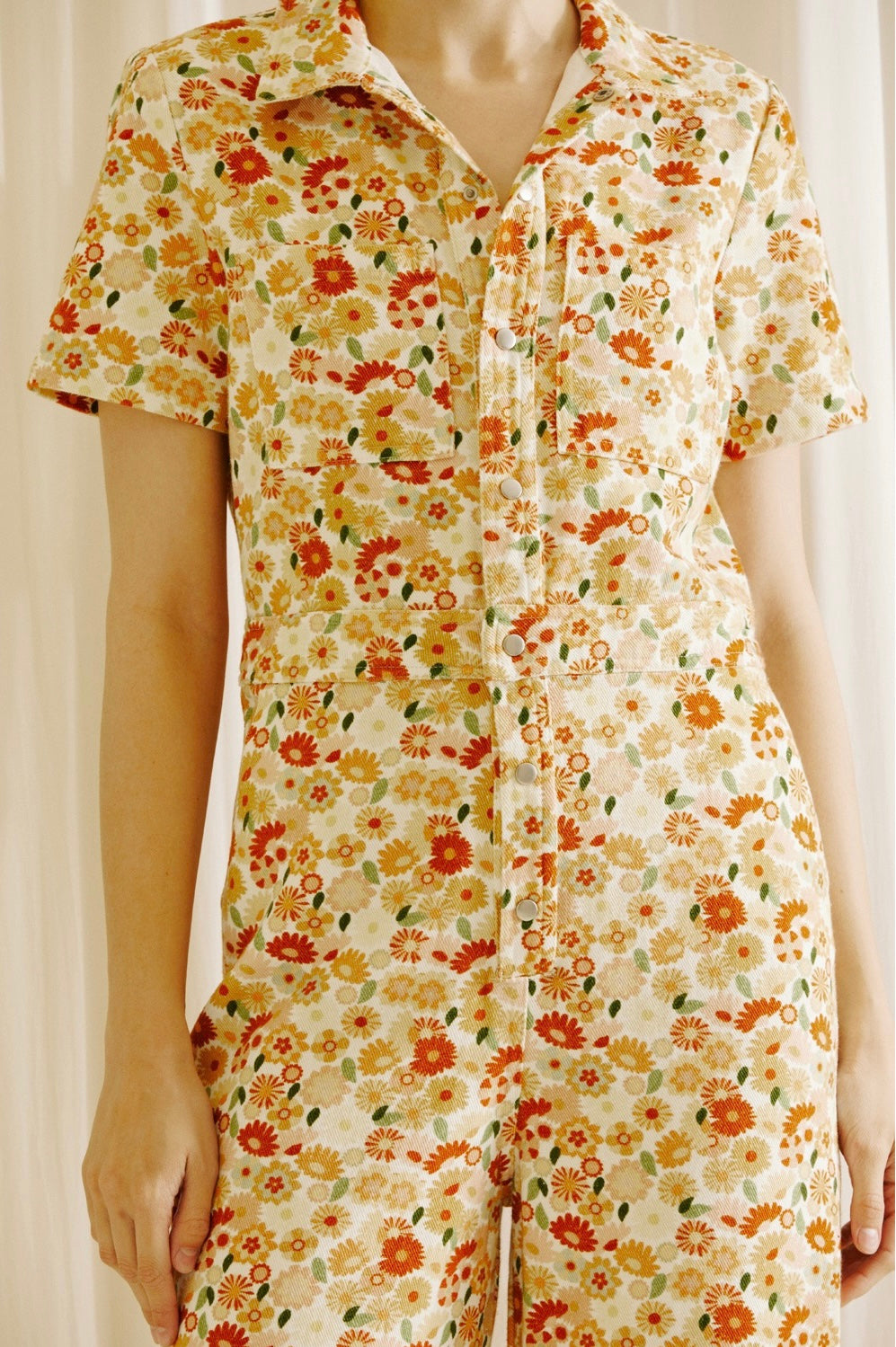 Floral button Down Denim Jumpsuit