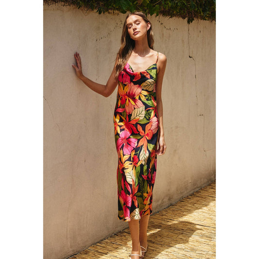 Aloha Cowl Neck Midi Slip Dress