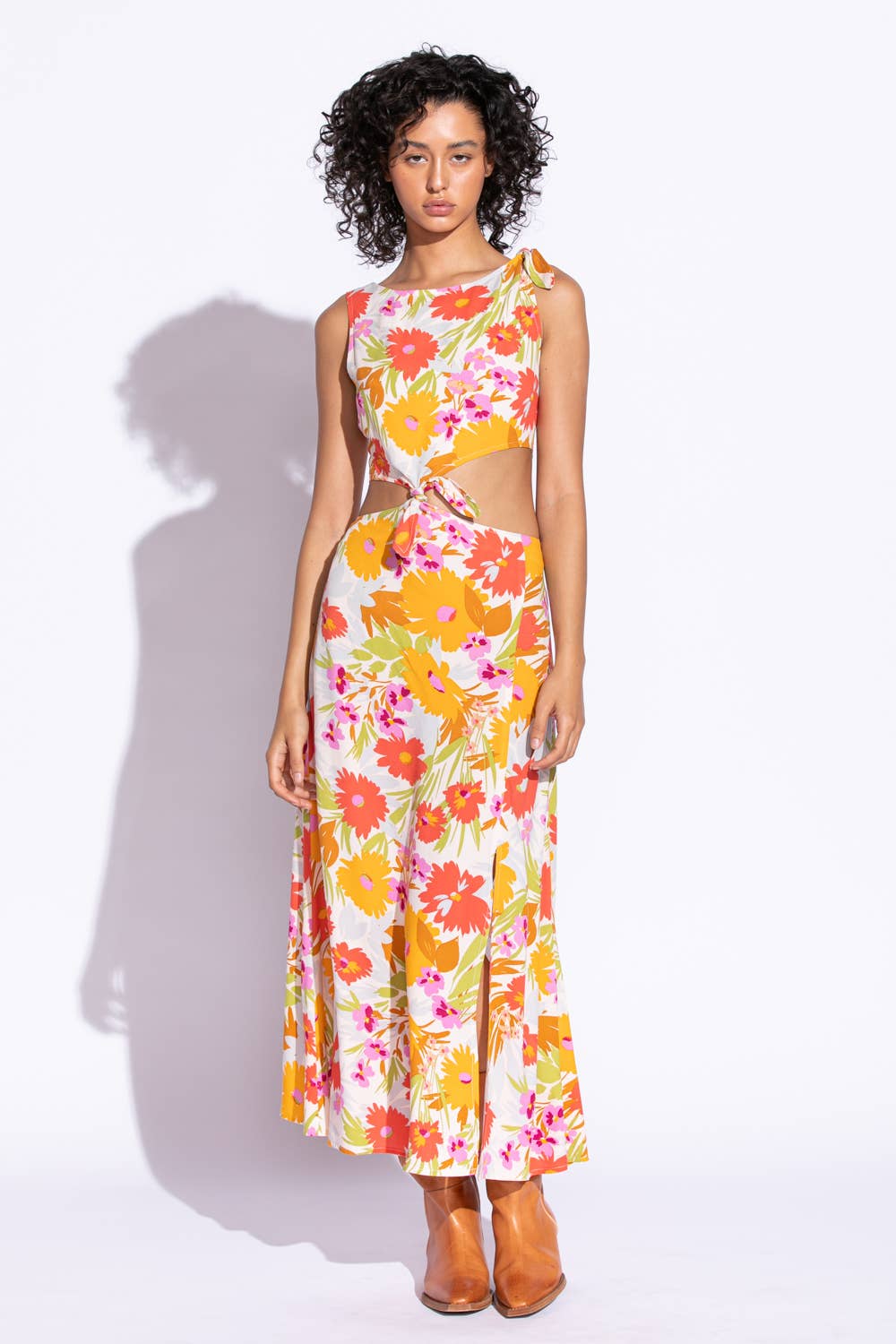 Floral Knotted Waist Maxi Dress