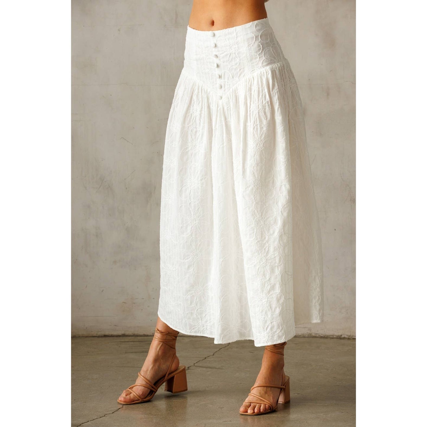White Floral Midi Skirt