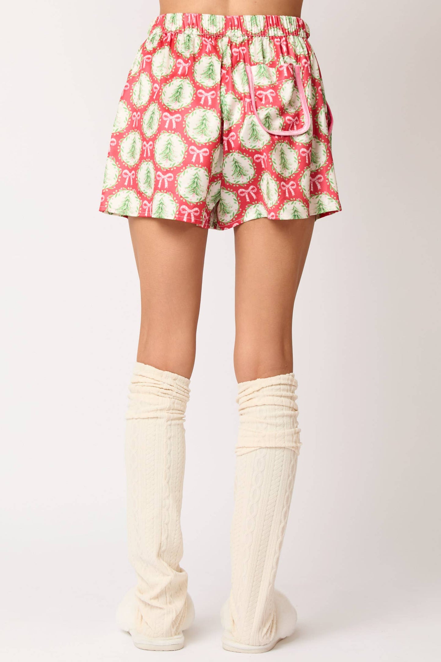 Satin Christmas Tree & Bow Prints Pajama Set