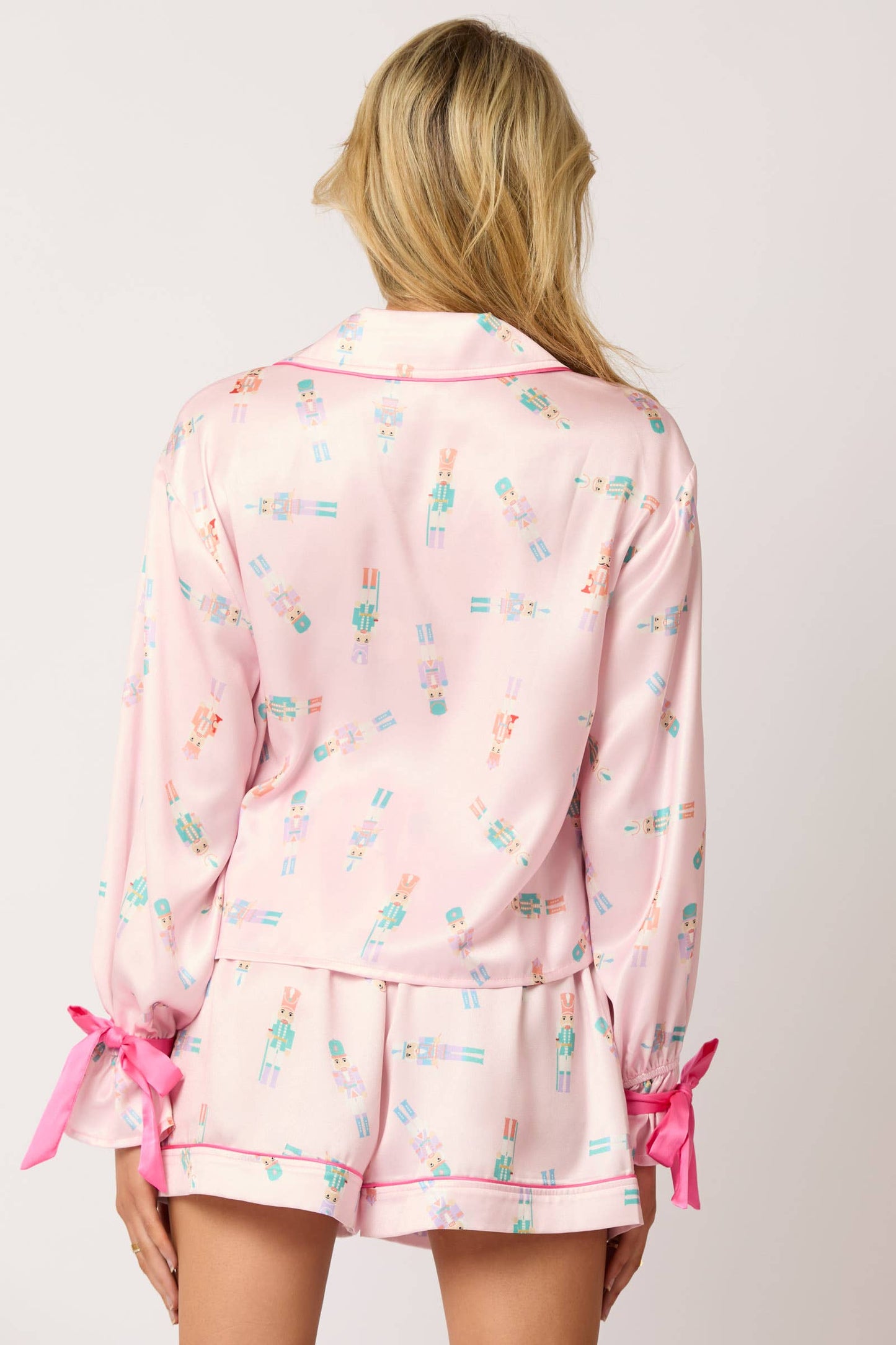 Satin Nutcracker Prints Shirt & Shorts Pajama Set