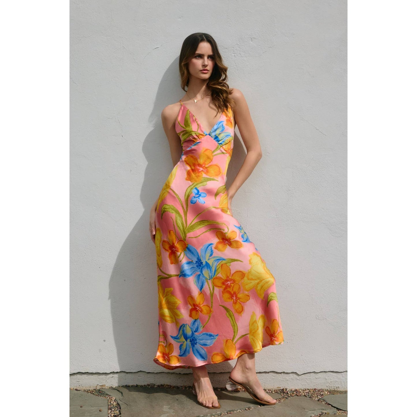Blushing Blossom Cross Tie Back Maxi Dress