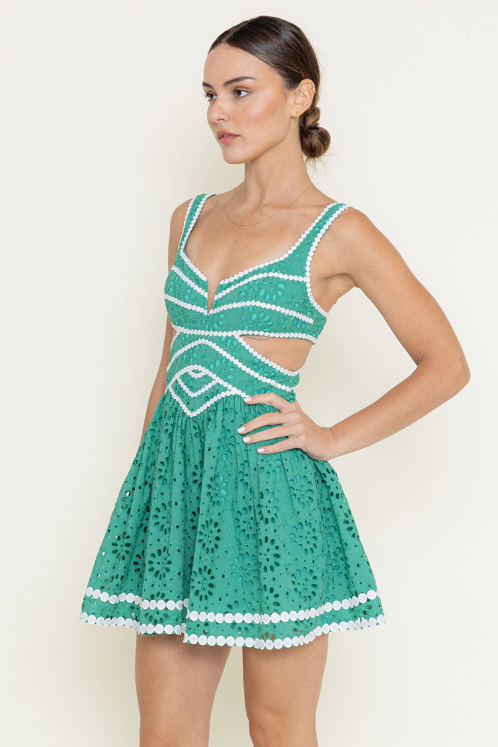 Resort Eyelet Trim Mini Dress