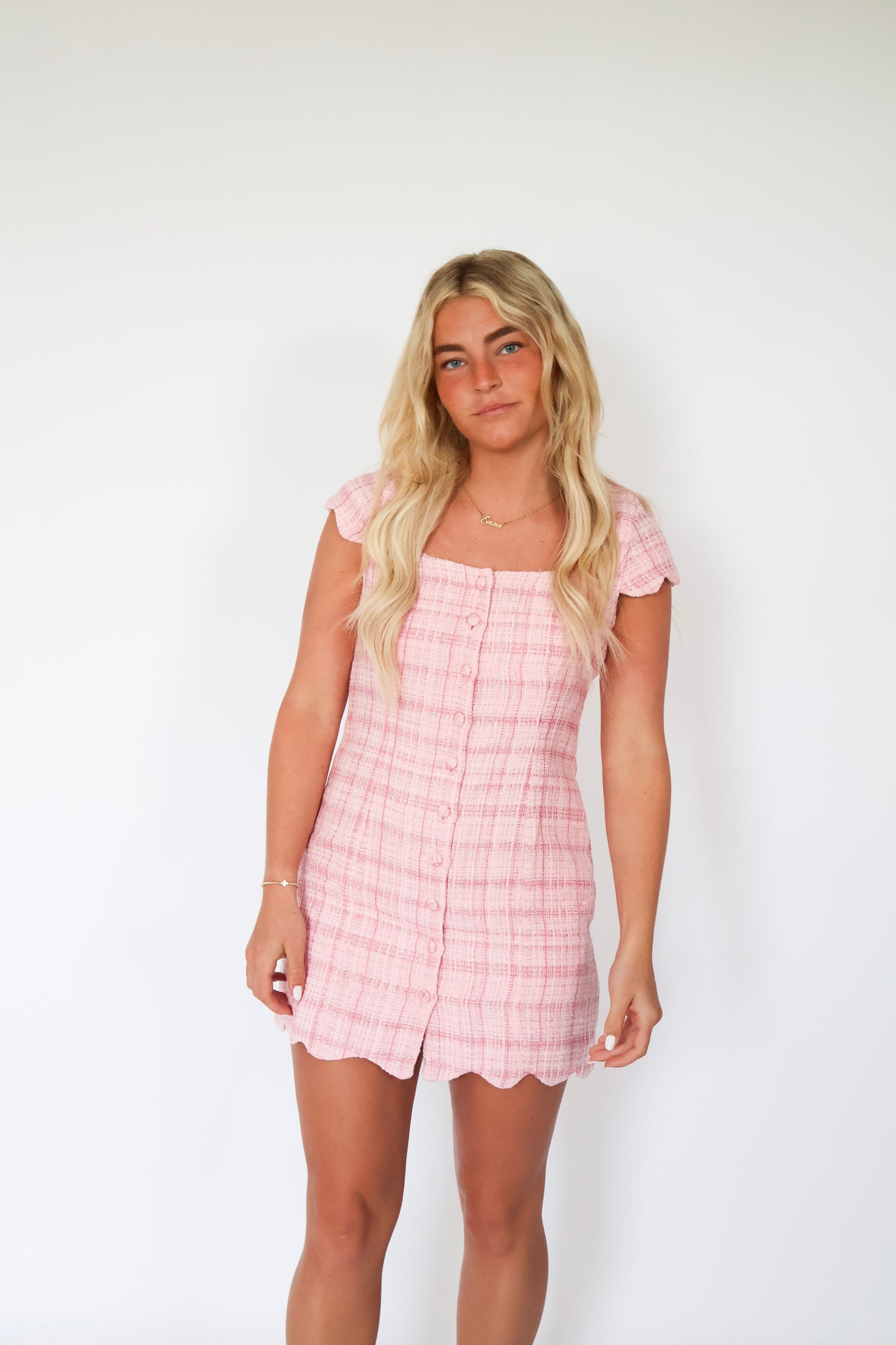 Tweed Pink Button Down Dress