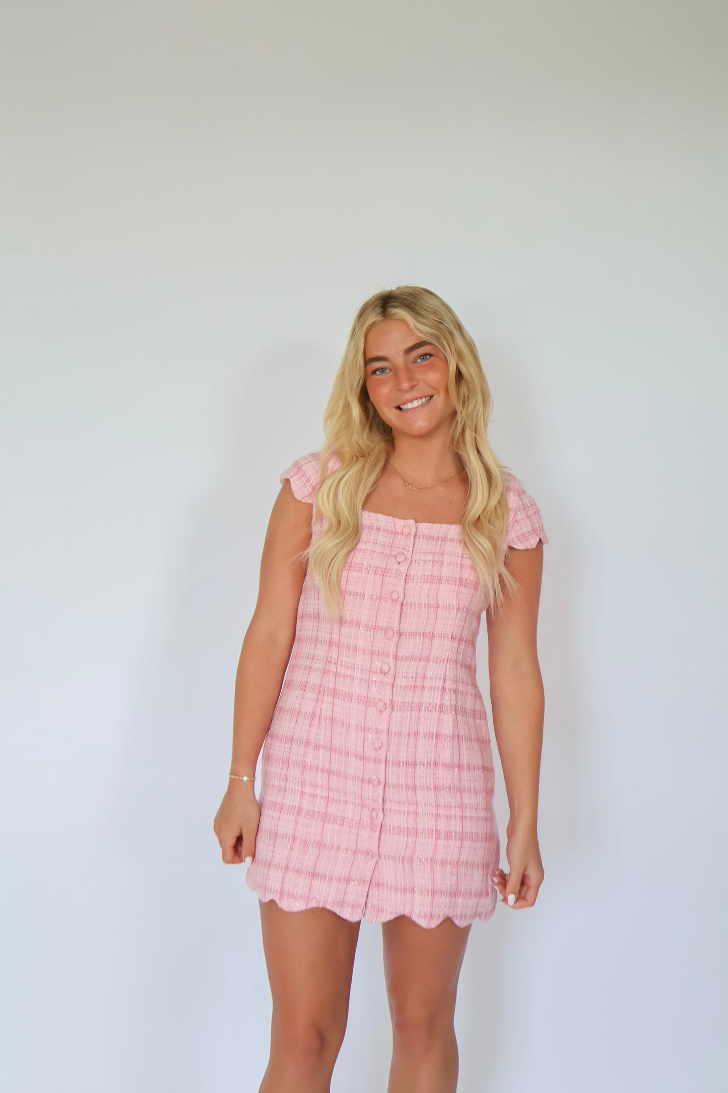 Tweed Pink Button Down Dress