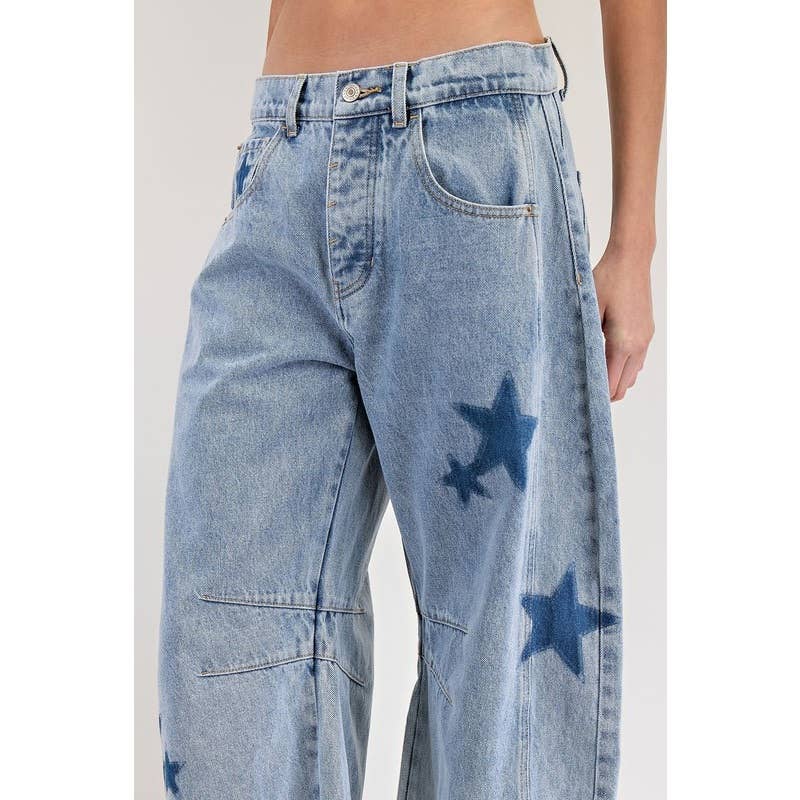 Mineral Washed Star Barrel Jeans
