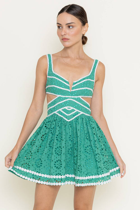 Resort Eyelet Trim Mini Dress