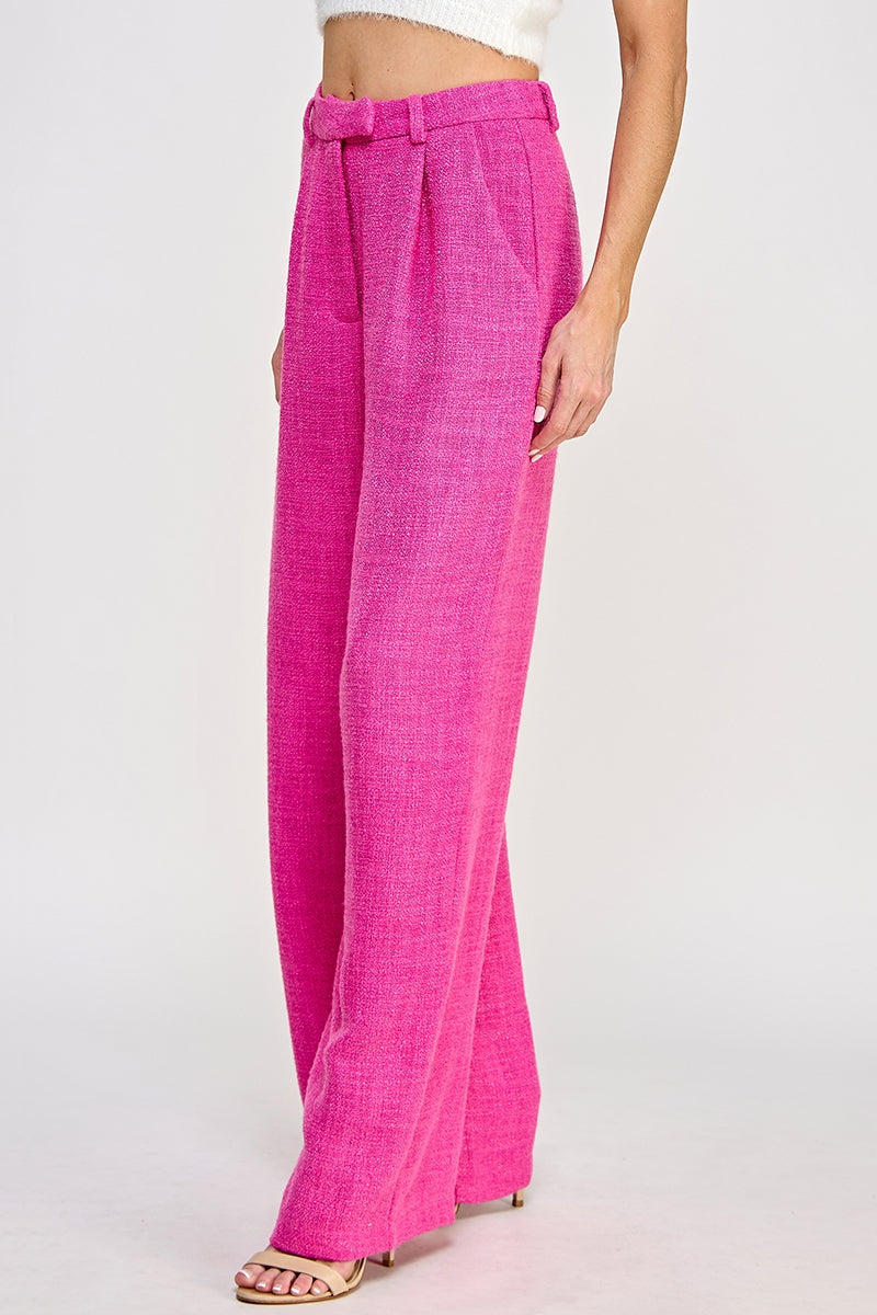 Dragonfruit Tweed Wide Leg Dress Pant