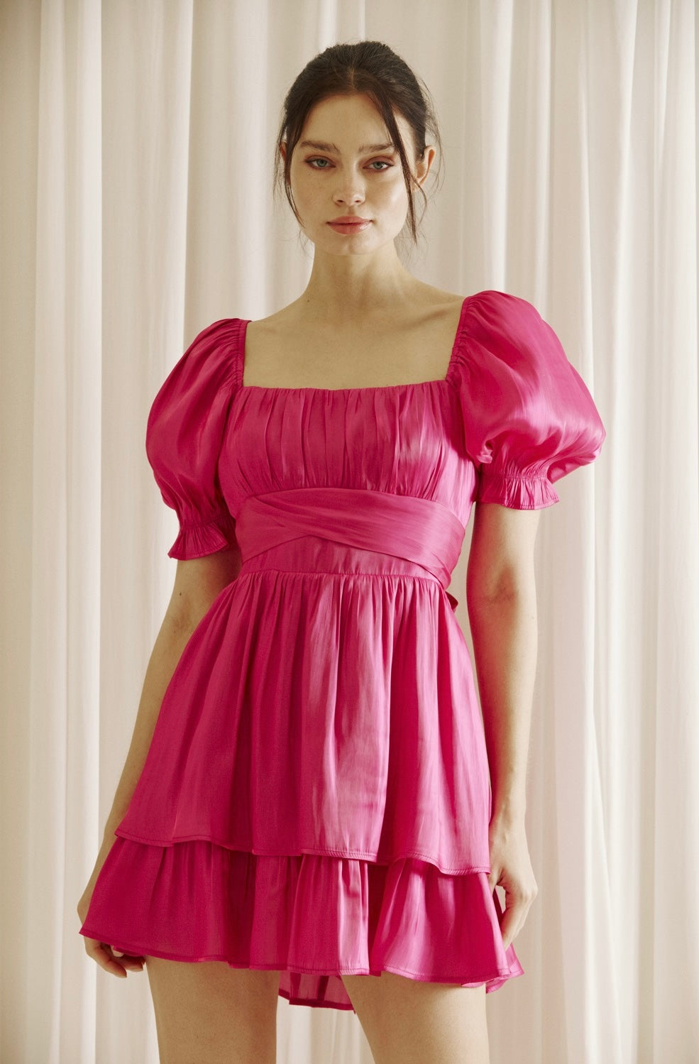 Magenta Tie Back Mini Dress