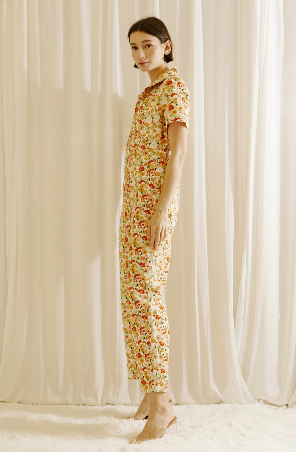 Floral button Down Denim Jumpsuit
