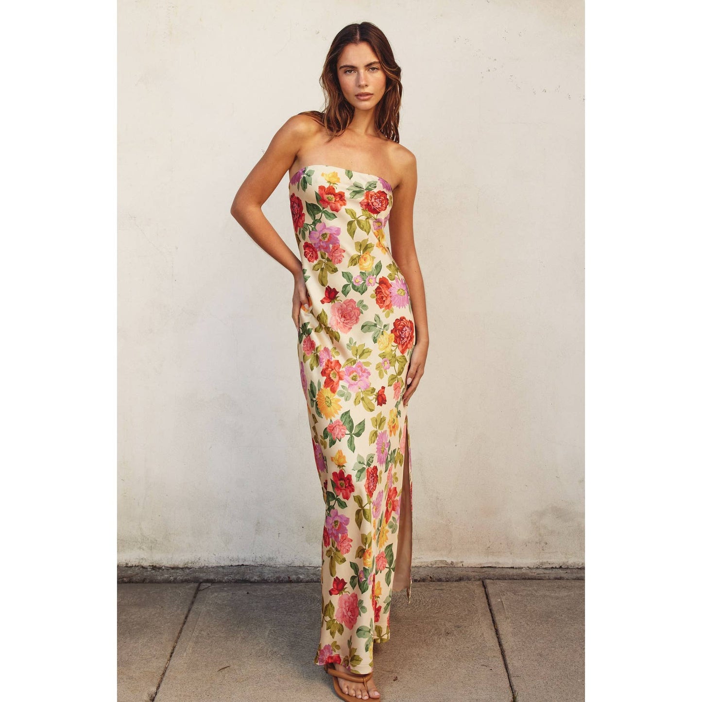 Romantic Garden Strapless Maxi Dress