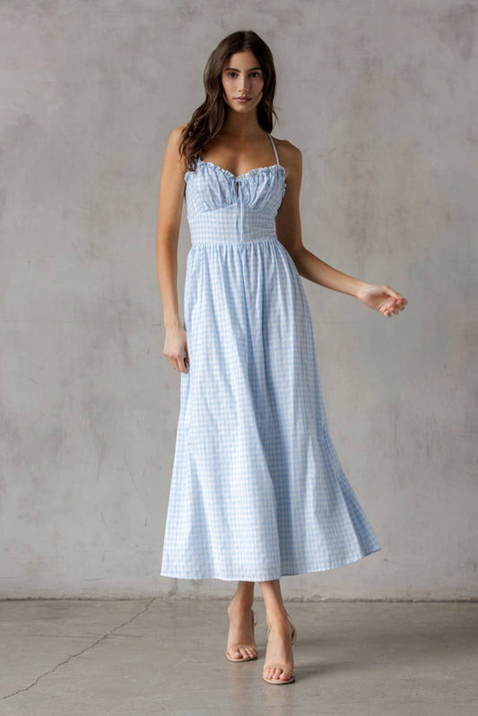 Blue & White Gingham Midi Dress