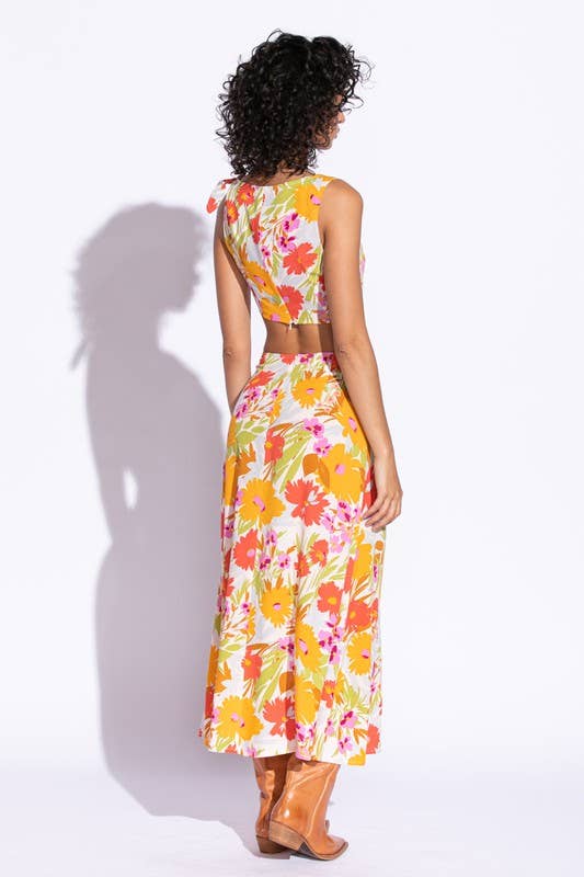 Floral Knotted Waist Maxi Dress