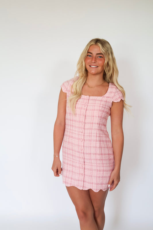 Tweed Pink Button Down Dress