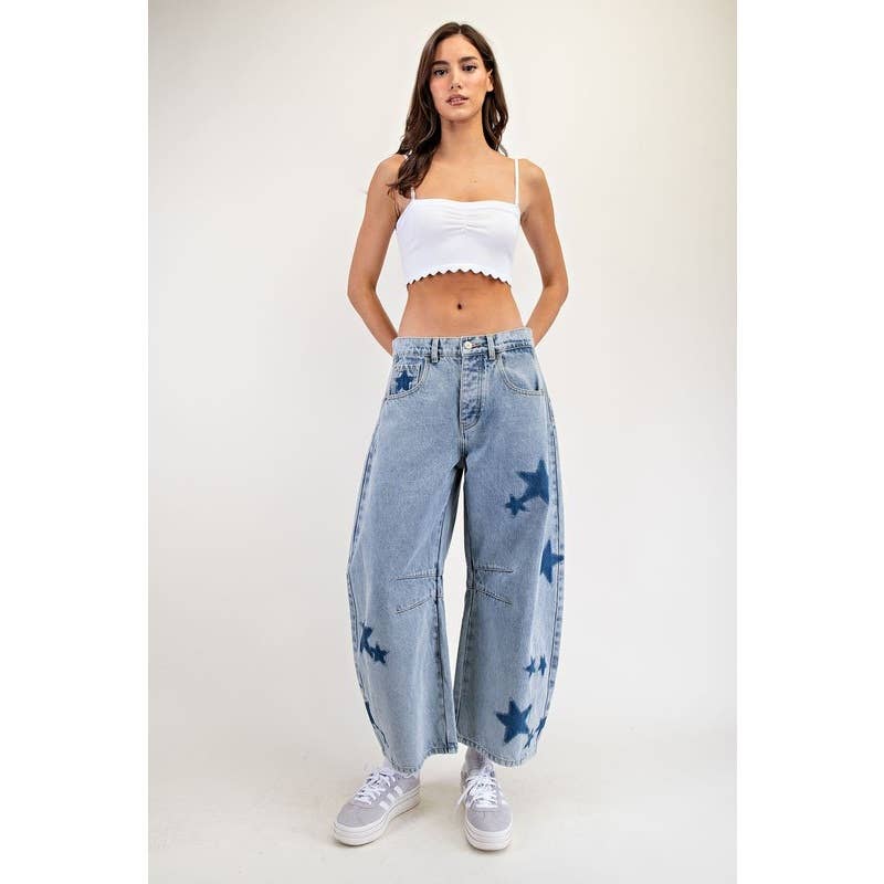 Mineral Washed Star Barrel Jeans