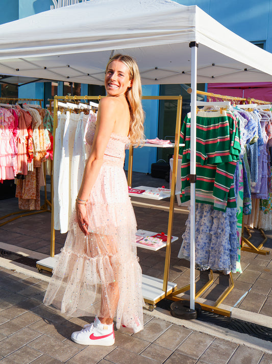 Amoura Tiered Sequin Ruffle Tulle Midi Dress