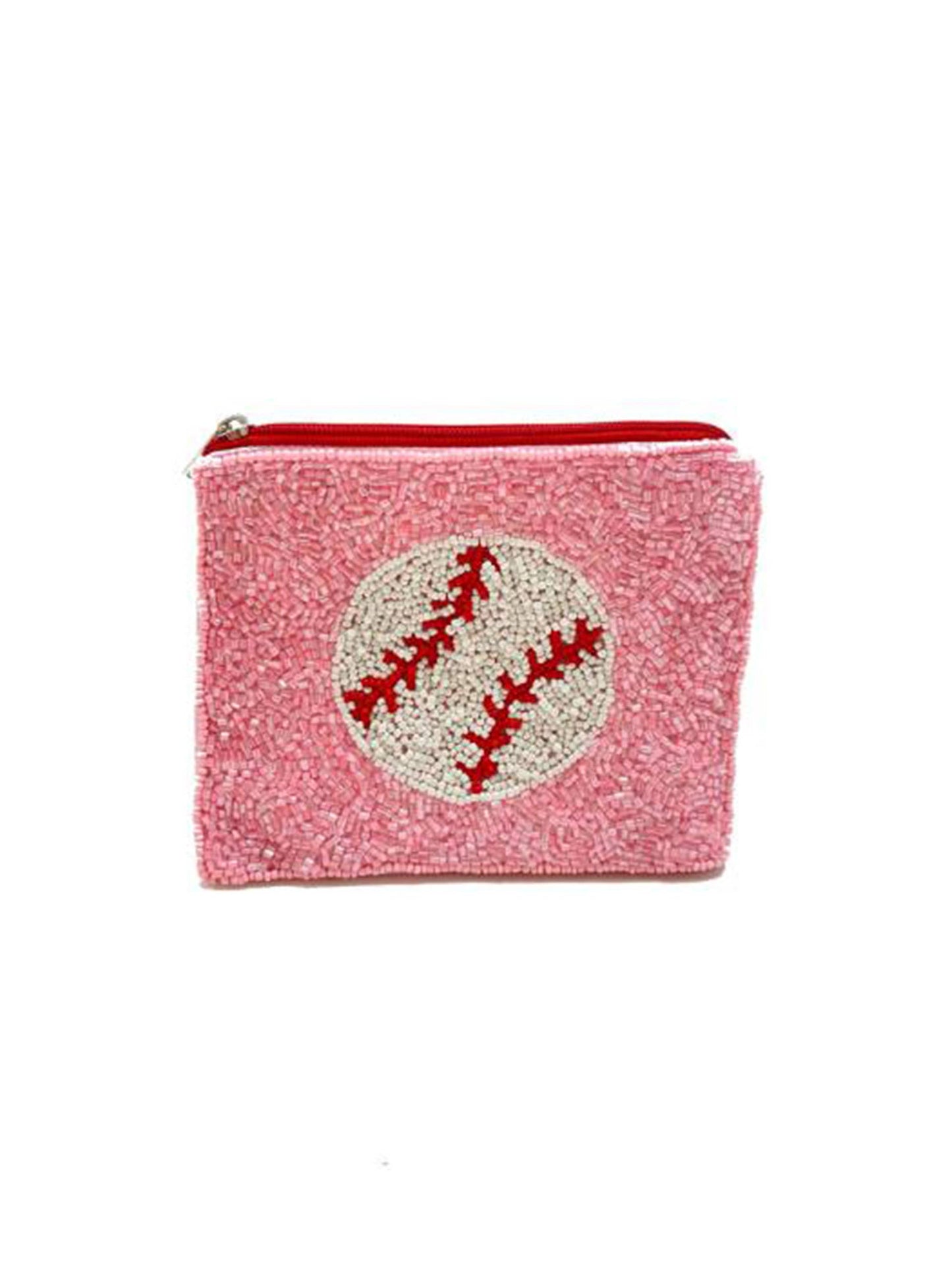 Pink BASEBALL Beaded Coin Purse
