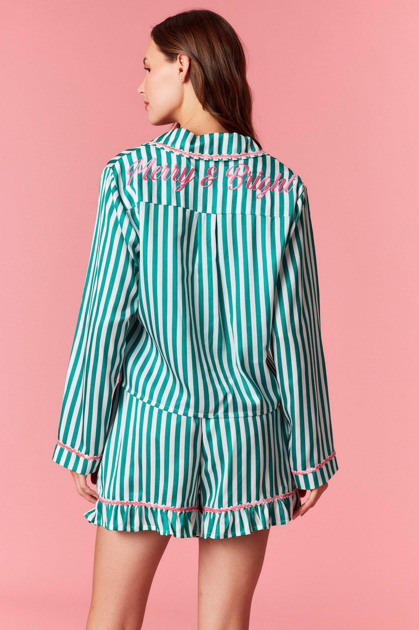 Merry & Bright Green Striped Pajama Set