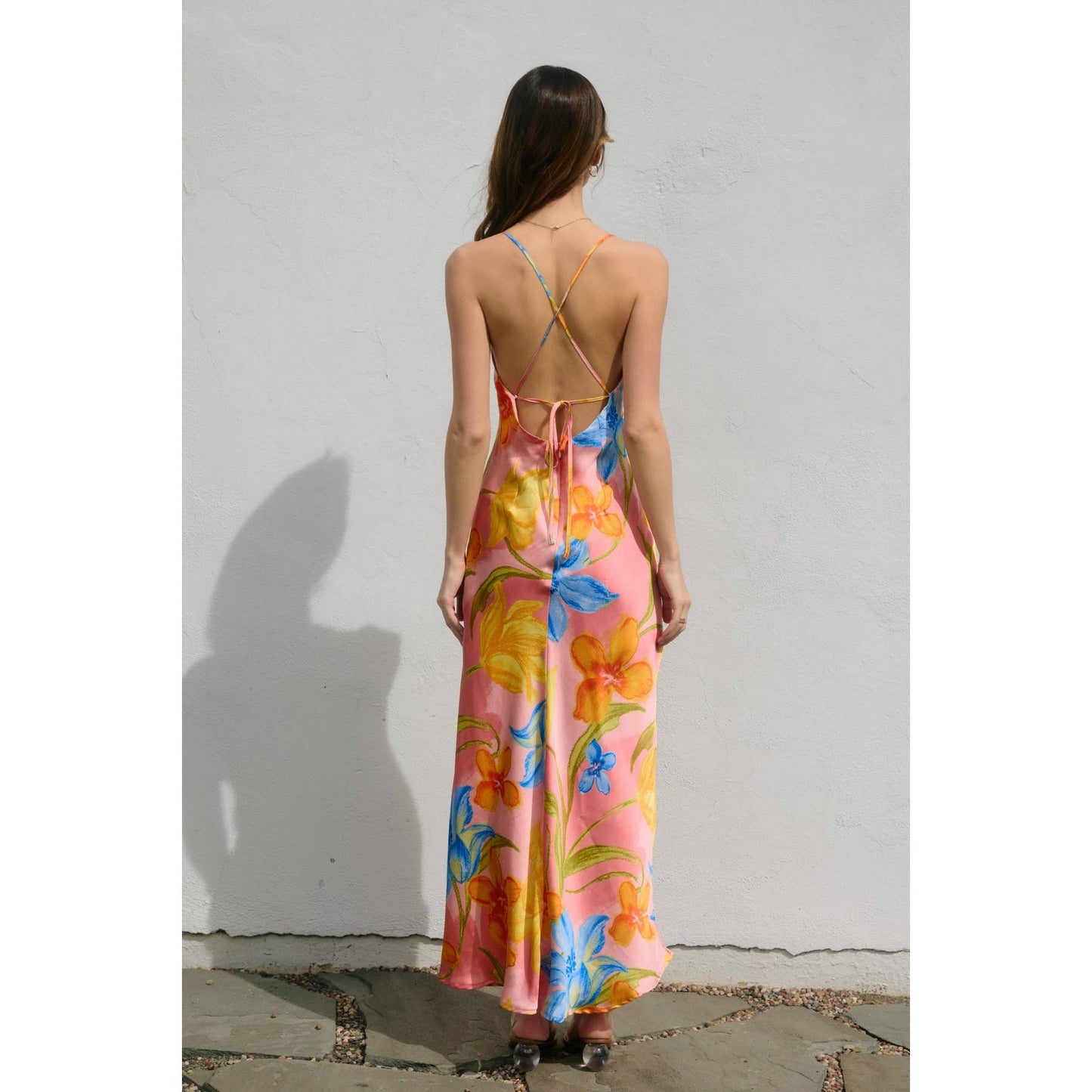 Blushing Blossom Cross Tie Back Maxi Dress
