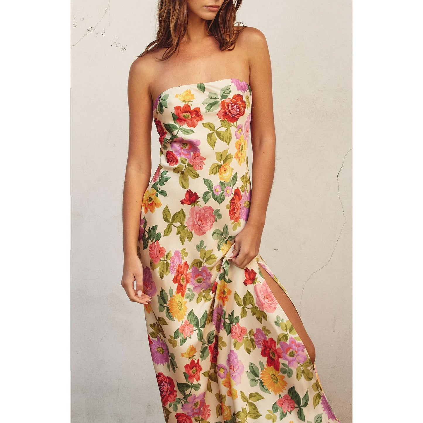 Romantic Garden Strapless Maxi Dress