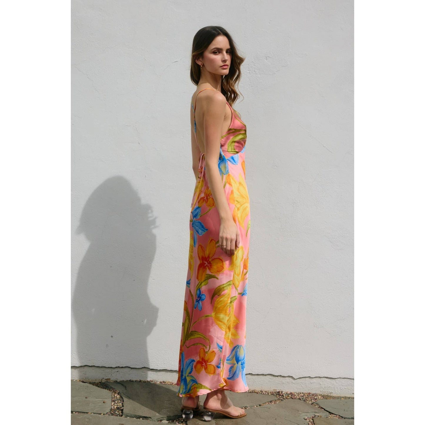 Blushing Blossom Cross Tie Back Maxi Dress