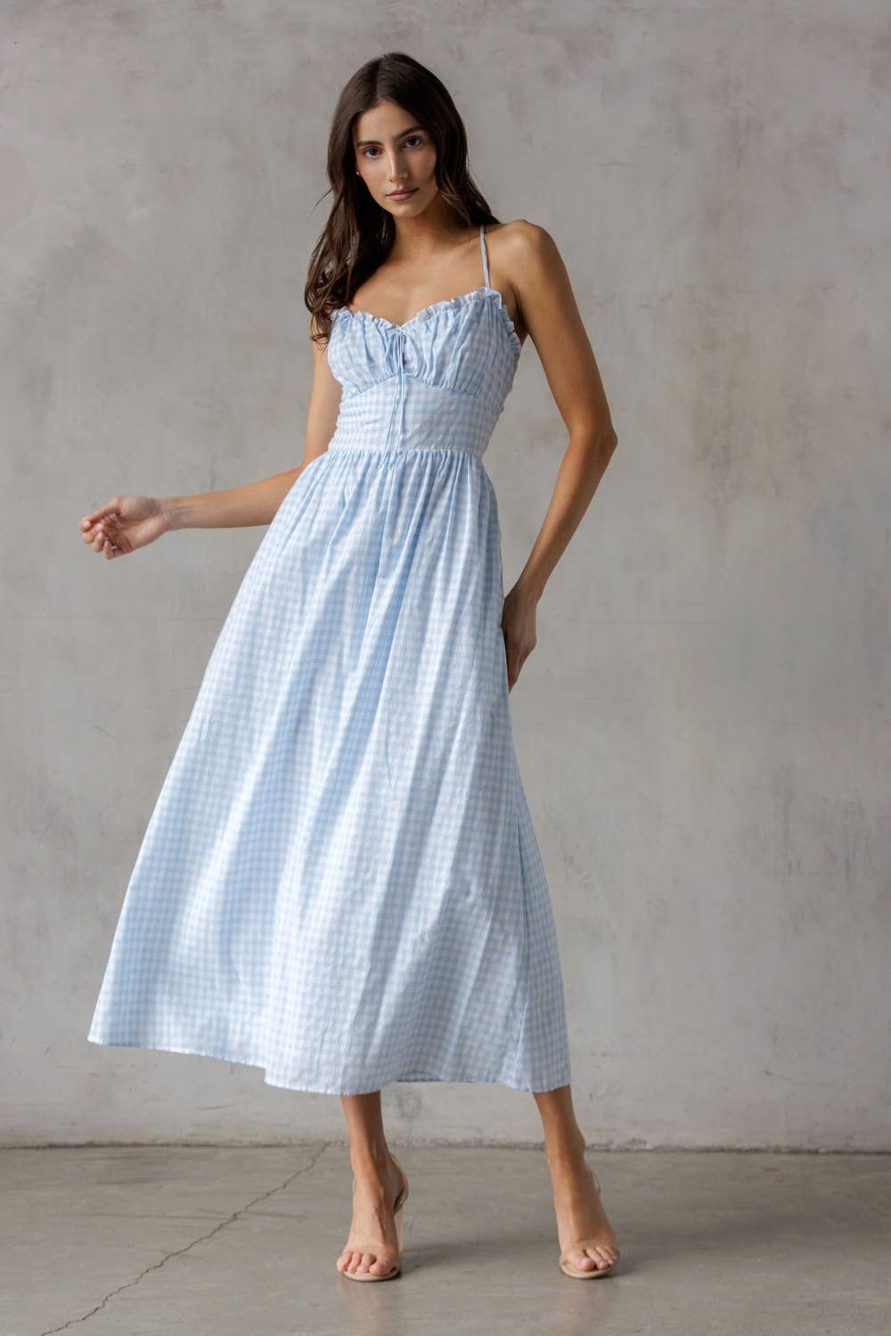 Blue & White Gingham Midi Dress