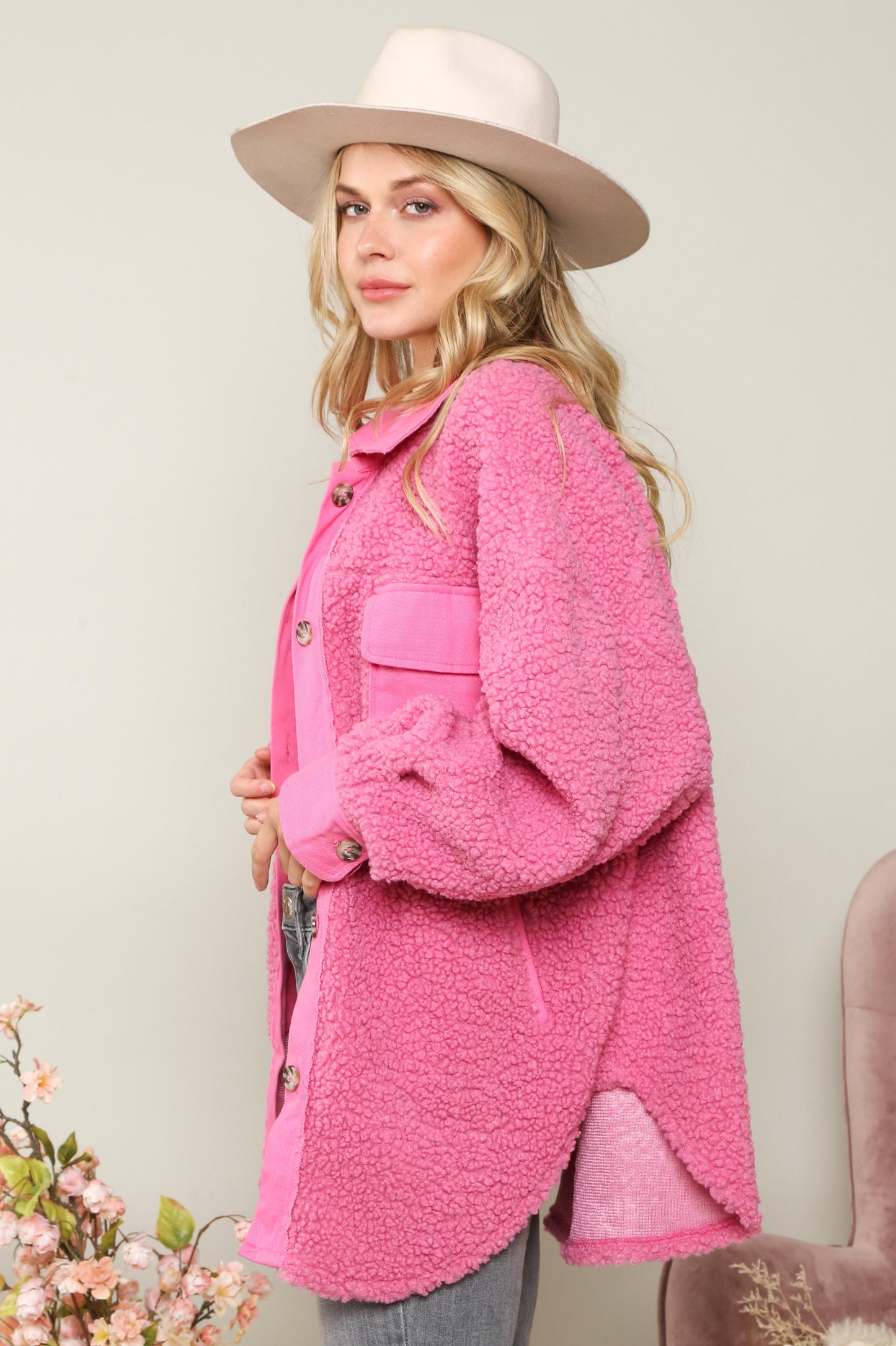 Pretty in Pink Plush Sherpa Shacket