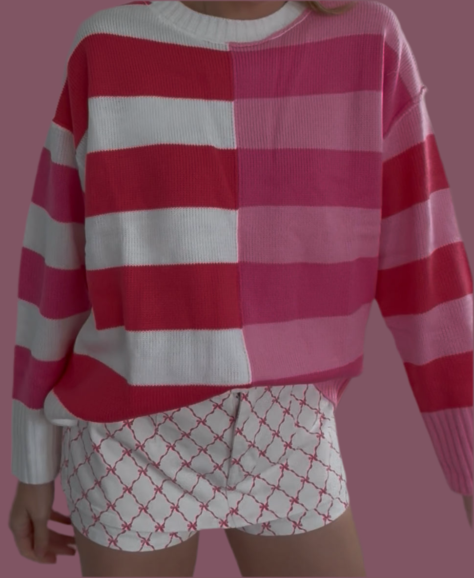 Striped Red & Pink Long Sleeve Sweater