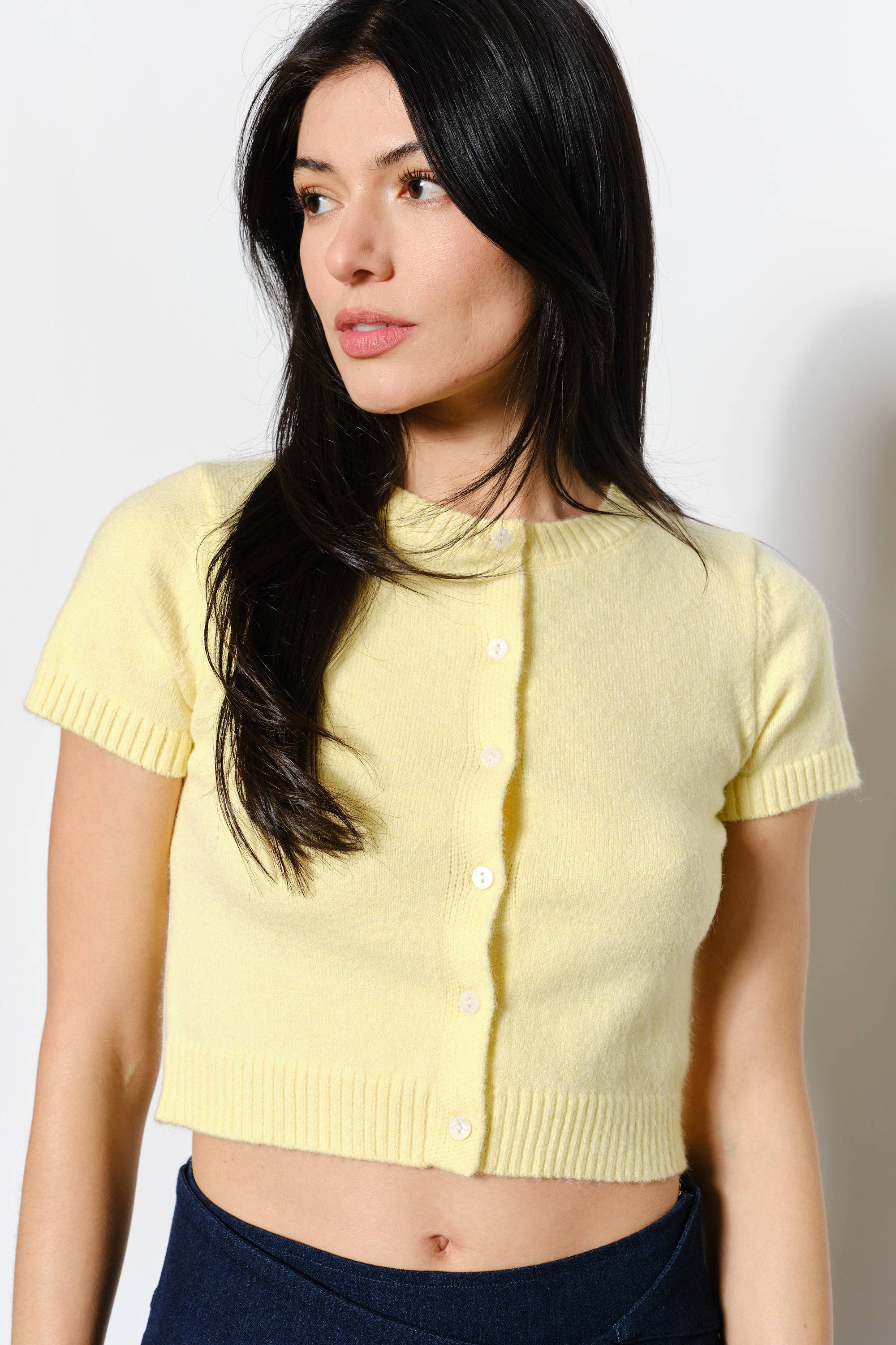 Butter Yellow Short Sleeve Cardigan1