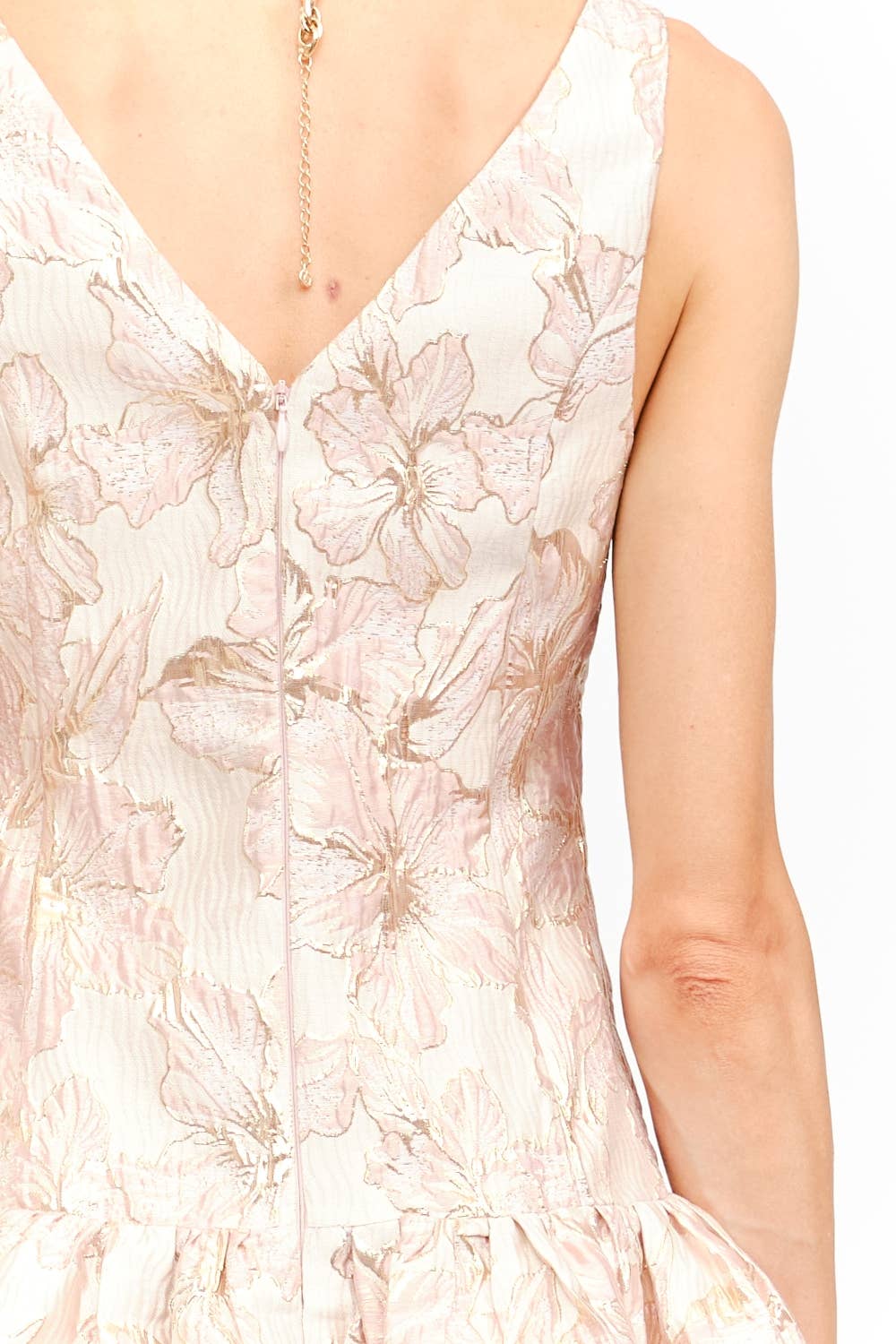 Golden Blush Jacquard Mini Dress
