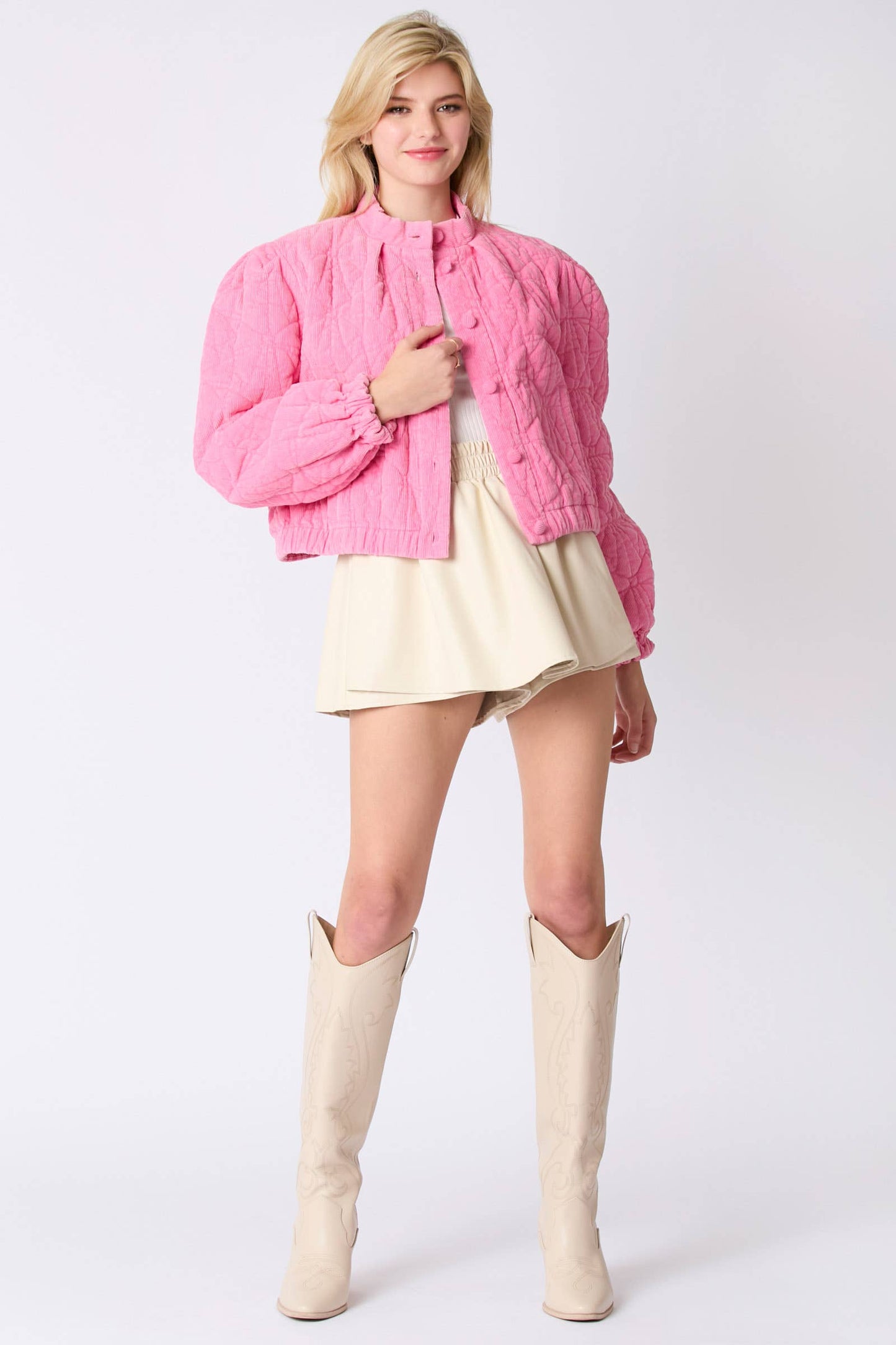 Bow Quilted Padded Corduroy Jacket