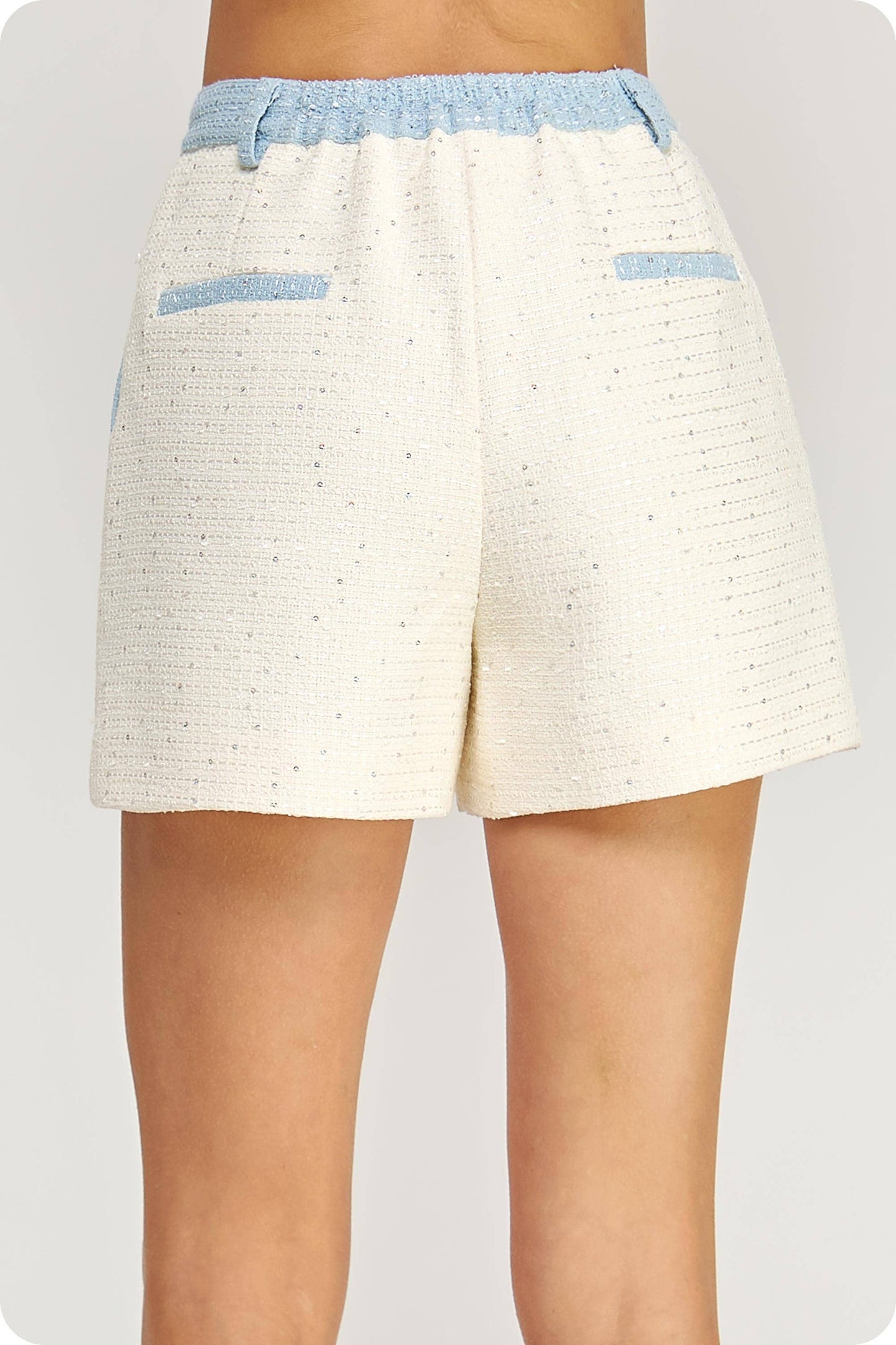 Color Block Sequins Tweed Shorts
