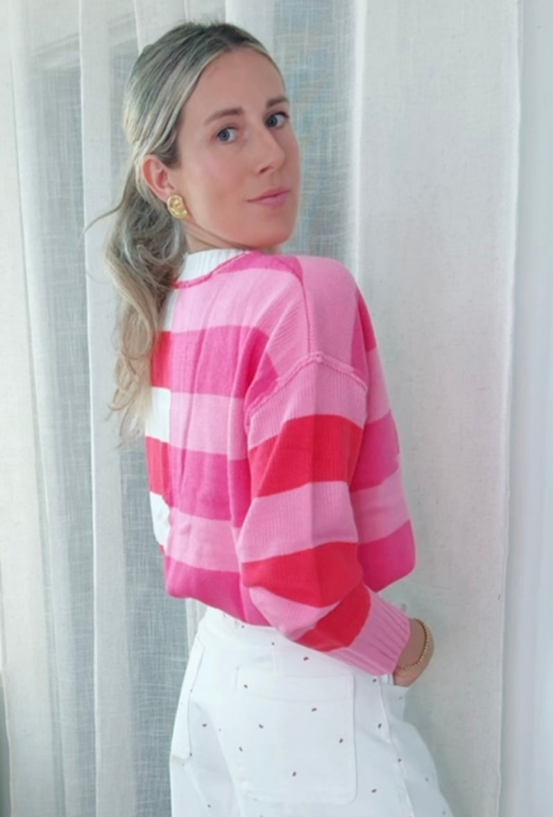 Striped Red & Pink Long Sleeve Sweater