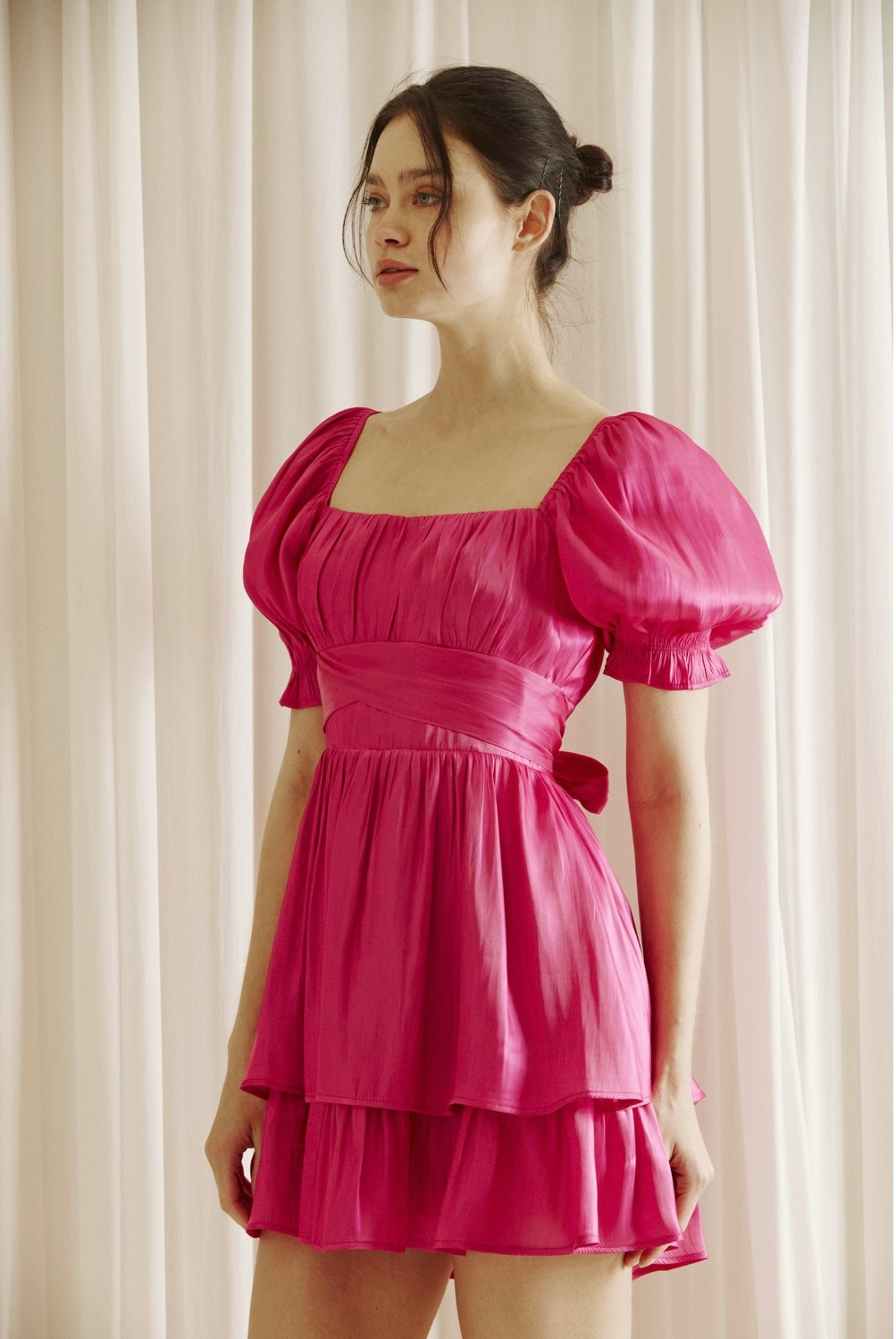 Magenta Tie Back Mini Dress