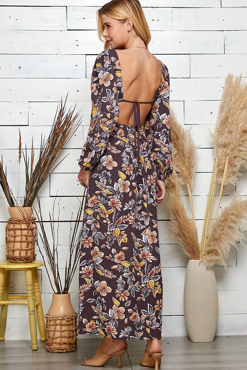 FLORAL PRINT CUT OUT OPEN BACK DRESS