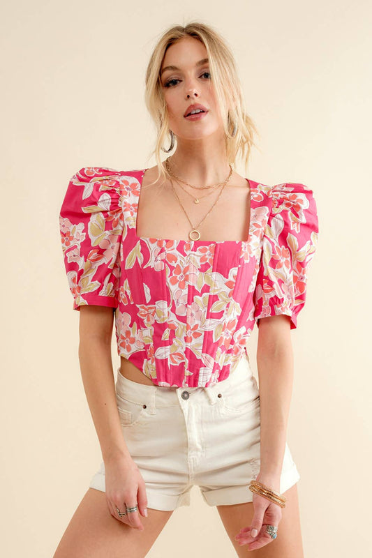 Poplin Cotton Floral Crop Top