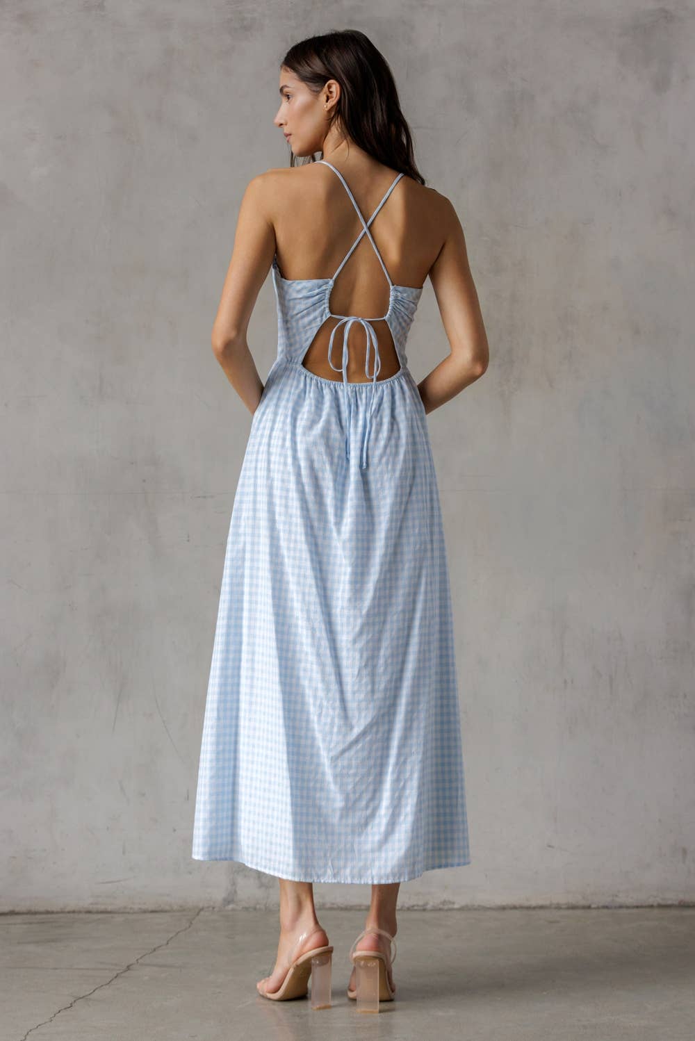 Blue & White Gingham Midi Dress