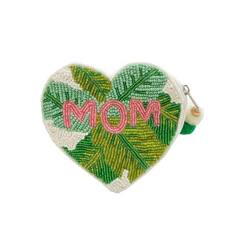 Heart Shaped MOM Beaded Coin Purse