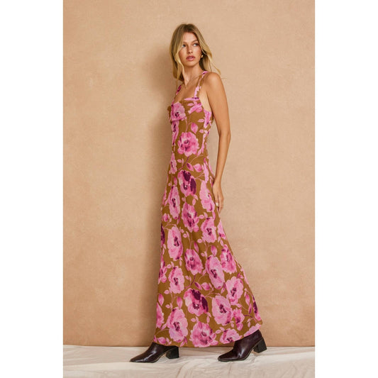 Sepia Petals Drape Detail Maxi Dress
