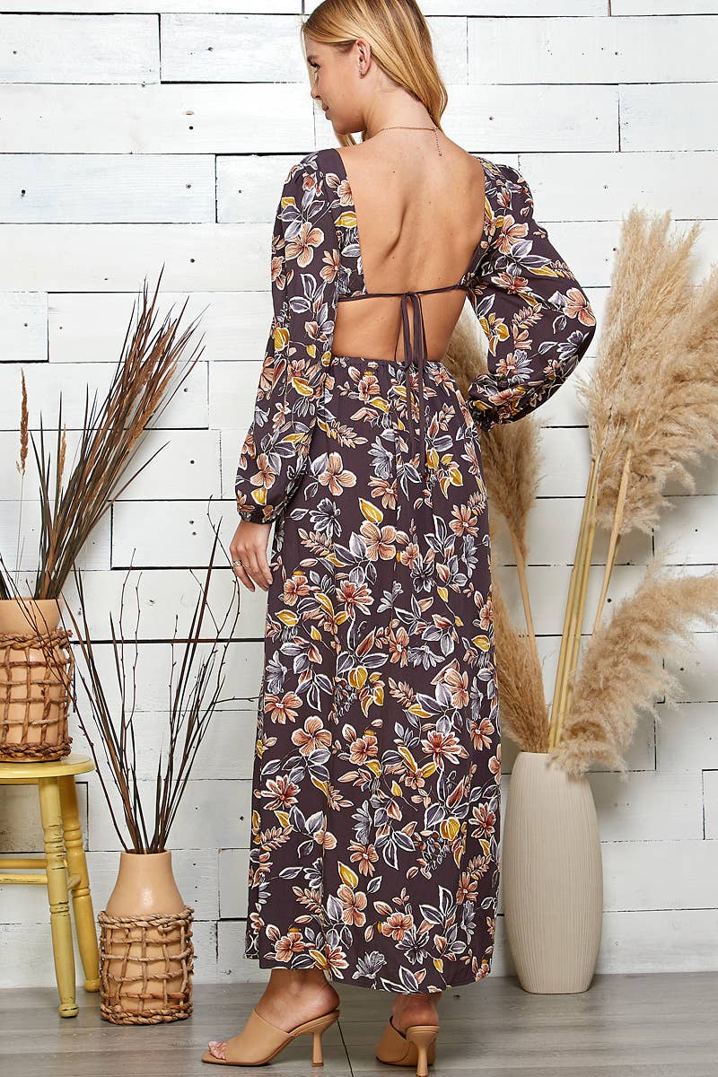 FLORAL PRINT CUT OUT OPEN BACK DRESS