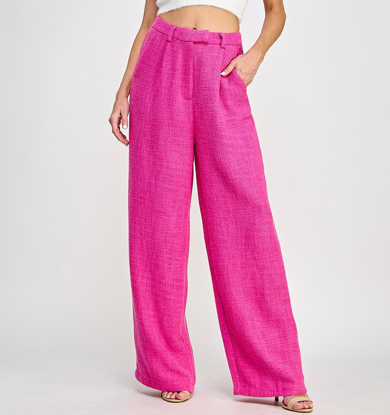 Dragonfruit Tweed Wide Leg Dress Pant
