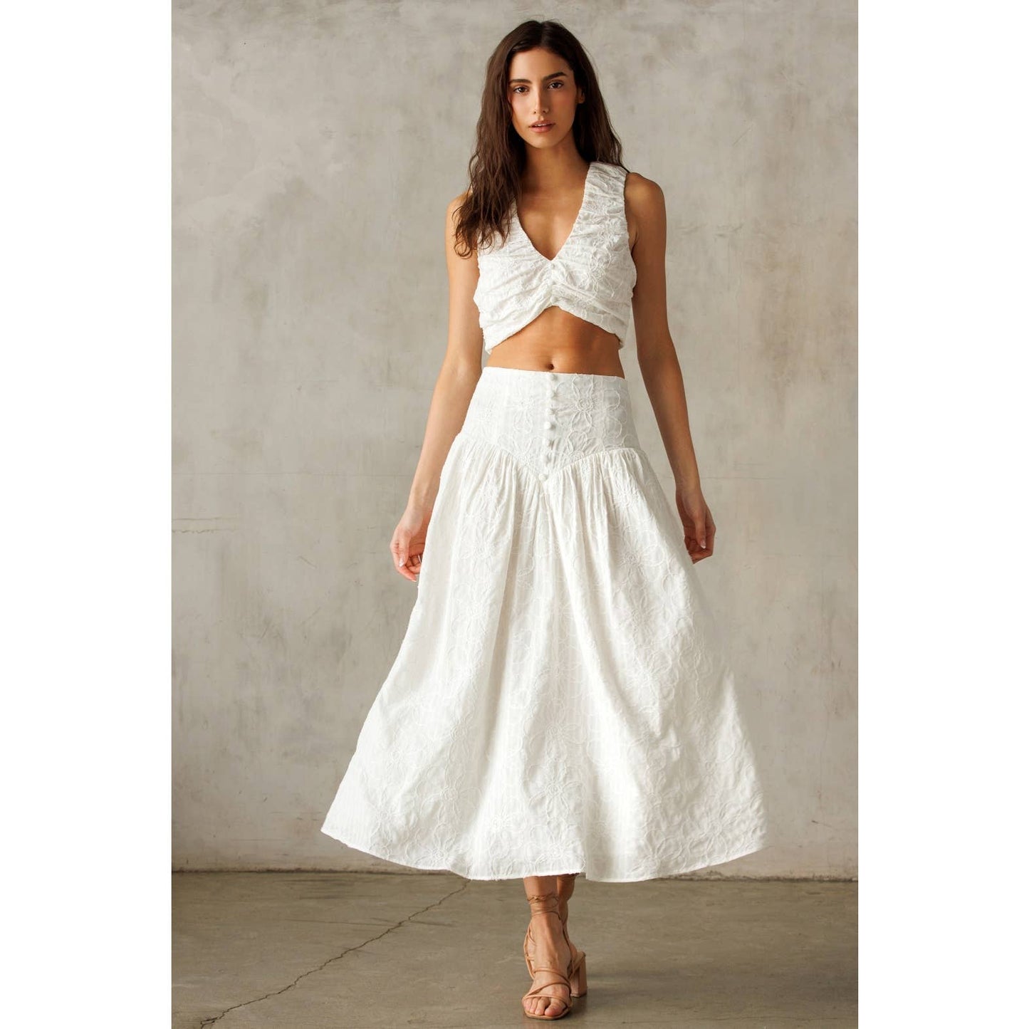 White Floral Midi Skirt