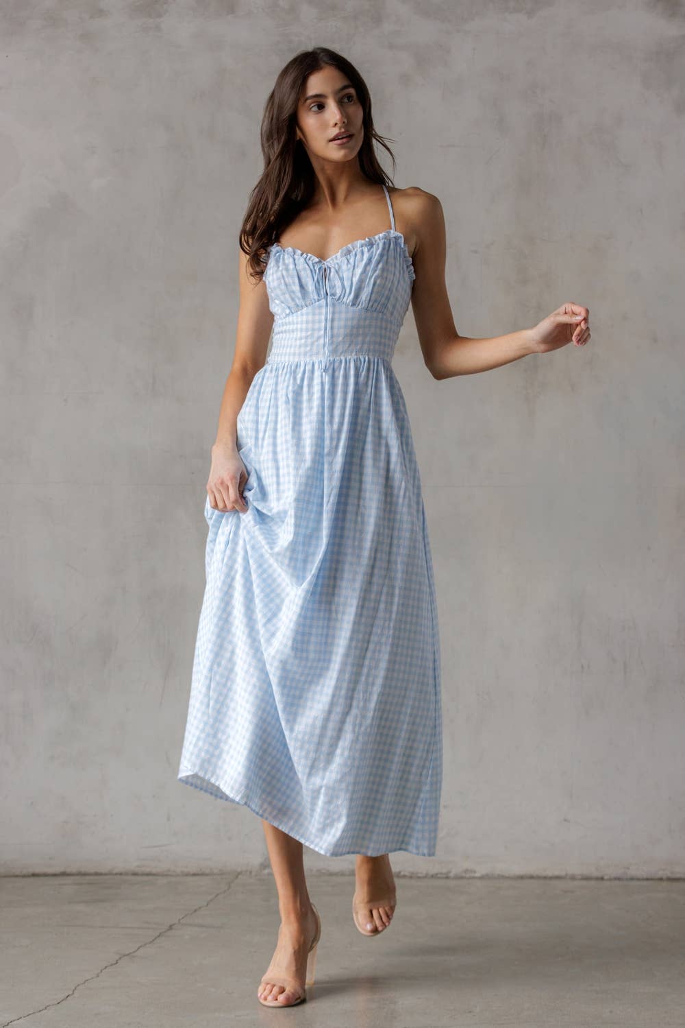 Blue & White Gingham Midi Dress