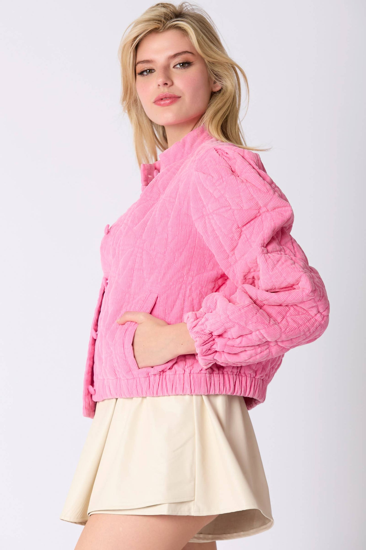 Bow Quilted Padded Corduroy Jacket