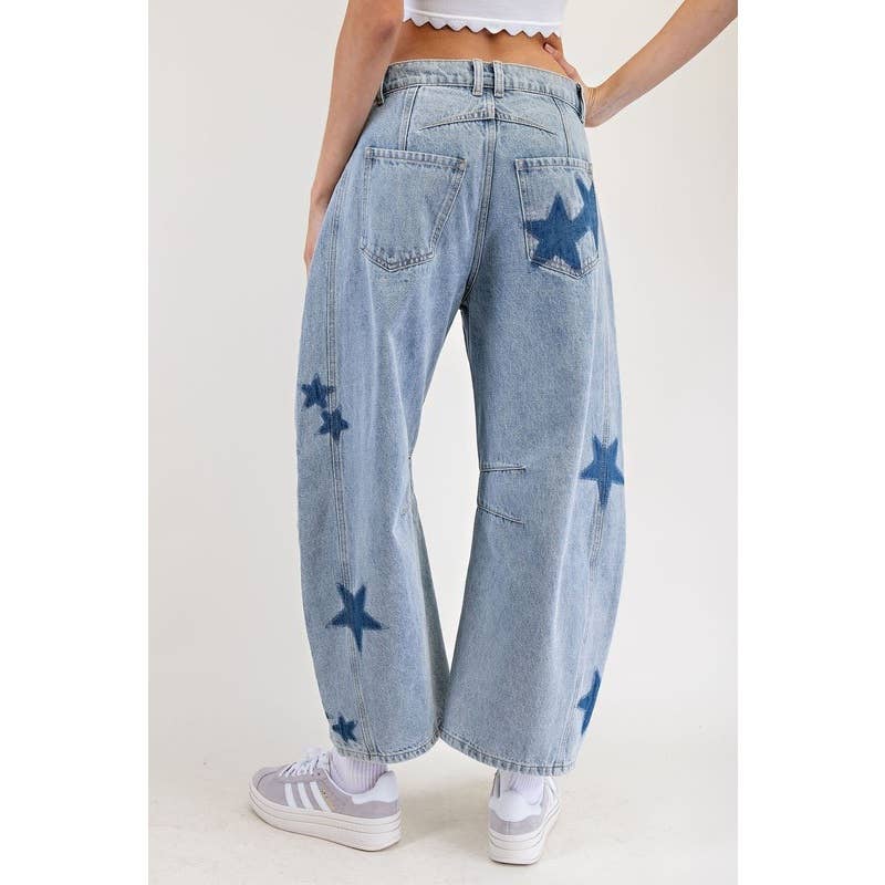 Mineral Washed Star Barrel Jeans