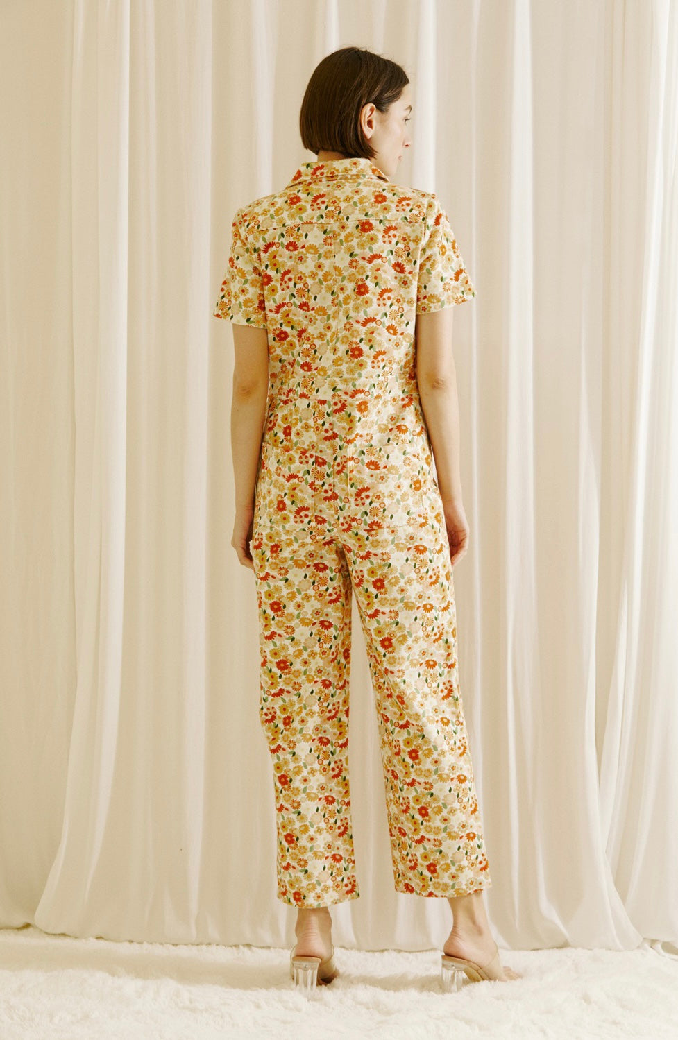 Floral button Down Denim Jumpsuit