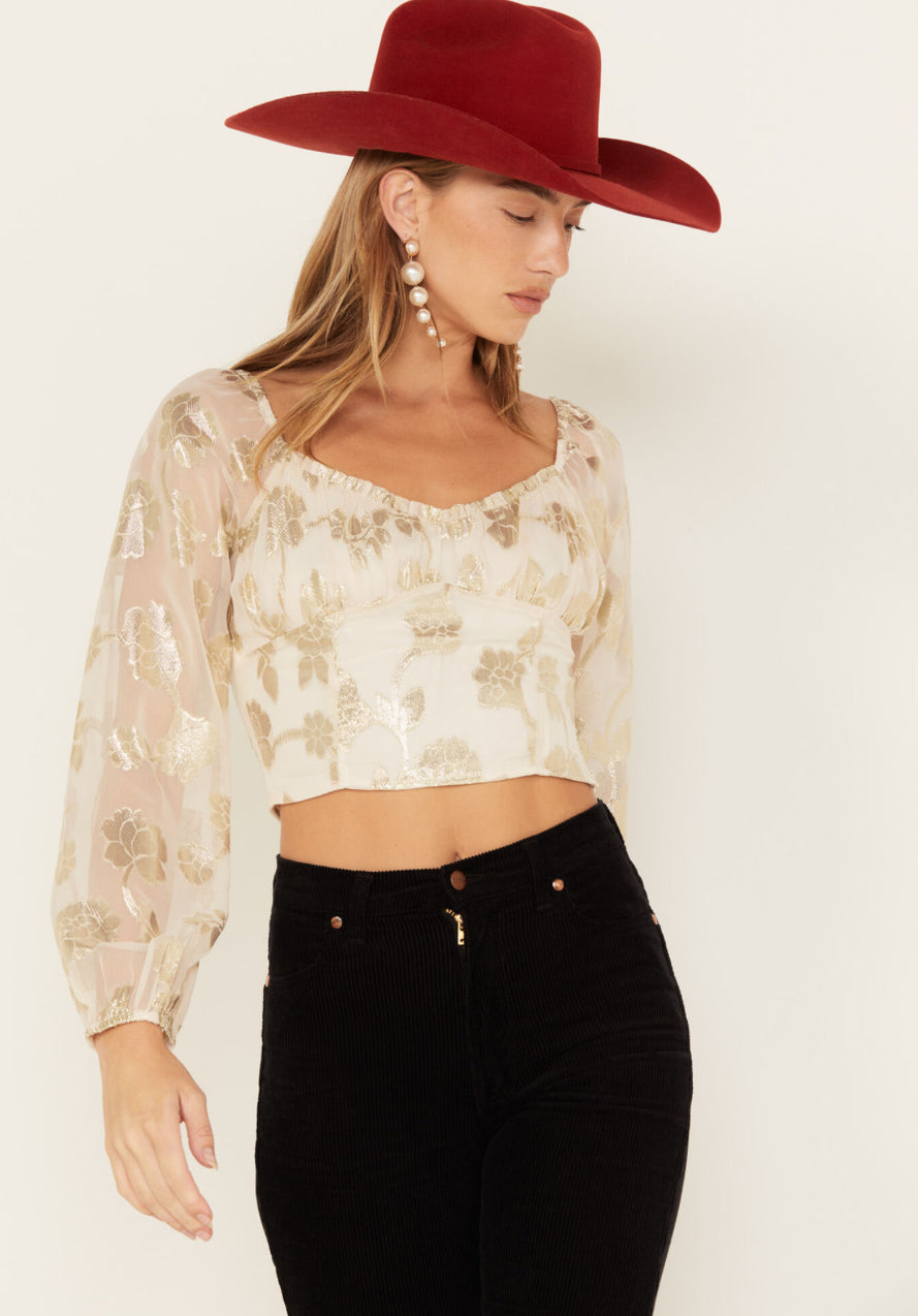 Afterglow Lurex Long Sleeve Crop Top