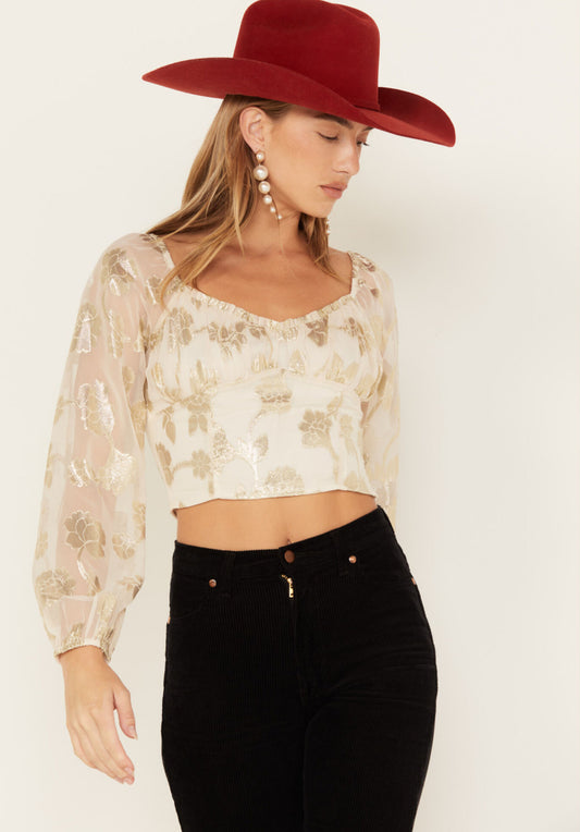 Afterglow Lurex Long Sleeve Crop Top